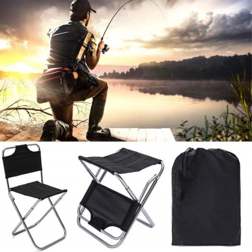  N\C Outdoor Folding Camping Chair Ultralight Portable Fishing with Lumbar Back Support and Carry Bag High-Strength Aluminum Alloy Camp for Picnic (Black), 18.89（backrest High ）x10.62x8