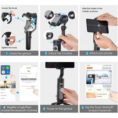  N\C NC Three-axis Balanced Anti-Shake Video Shooting Mobile Phone Gimbal Lightweight and Foldable Portable Mobile Phone Stabilizer for Android and iOS