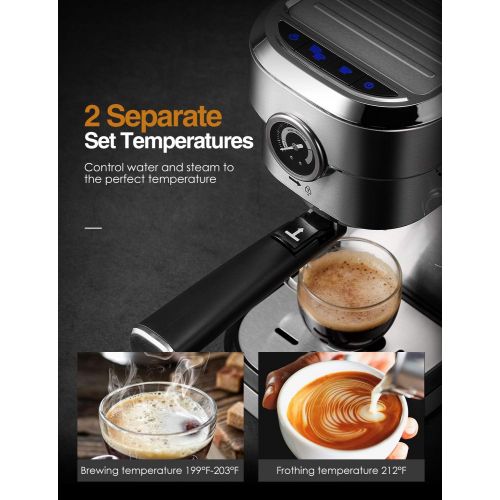  N\C Espresso Machine, 15 Bar Espresso and Cappuccino Maker with Milk Frother Wand, Built in Pressure Gauge, Double Temperature Control, Brushed Stainless Steel, Professional Espresso C