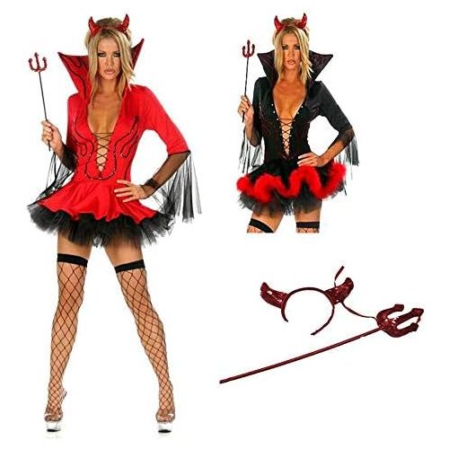  할로윈 용품N\C NC Halloween Costumes, Ladies Halloween Devil Fancy Dress Costume Horn Woman Sexy Devil Costume Outfit, Special Costumes.