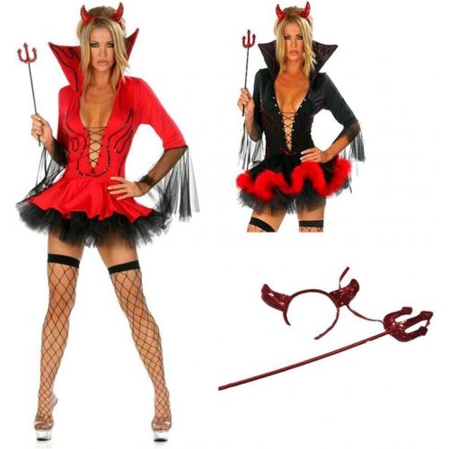  할로윈 용품N\C NC Halloween Costumes, Ladies Halloween Devil Fancy Dress Costume Horn Woman Sexy Devil Costume Outfit, Special Costumes.