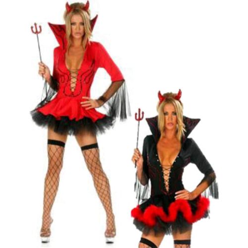  할로윈 용품N\C NC Halloween Costumes, Ladies Halloween Devil Fancy Dress Costume Horn Woman Sexy Devil Costume Outfit, Special Costumes.