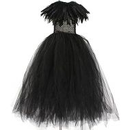 N\C NC Childrens Halloween Dress Up Dress Maleficent Black Dress Childrens Royal Queen of Darkness Dress