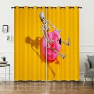 N\C BailiPromise Happy Halloween Curtain Skeleton Pink Inflatable Flamingo 2 Panels Blackout Window Curtain Heat Sound Insulated Drapes for Kids Teens Living Room Bedroom Dorm Decor 86