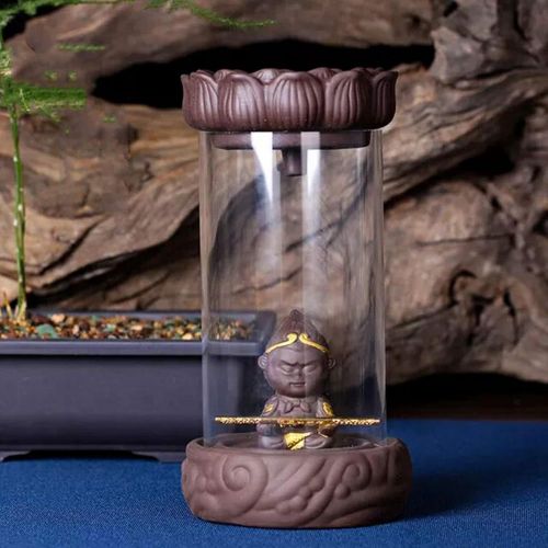  인센스스틱 N\C N/C Ceramic Backflow Incense Holder w/Acrylic Hood, Monkey King Creative Home Ornamental Sandalwood Waterfall Incense Burner Cone Censer Exquisite Figurine Aromatherapy with 20 Inc