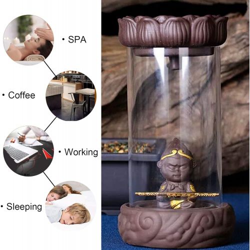  인센스스틱 N\C N/C Ceramic Backflow Incense Holder w/Acrylic Hood, Monkey King Creative Home Ornamental Sandalwood Waterfall Incense Burner Cone Censer Exquisite Figurine Aromatherapy with 20 Inc