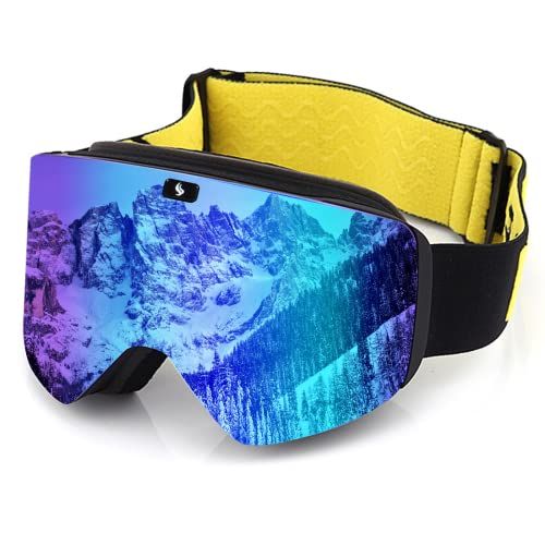  N\C Ski Goggles,Ex-Anti-Fog&UV Color Optimized OTG Magnetic Snowboard Goggles Detachable Lens for Men Women Adult