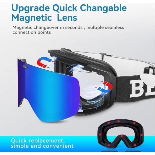  N\C Ski Goggles,Ex-Anti-Fog&UV Color Optimized OTG Magnetic Snowboard Goggles Detachable Lens for Men Women Adult