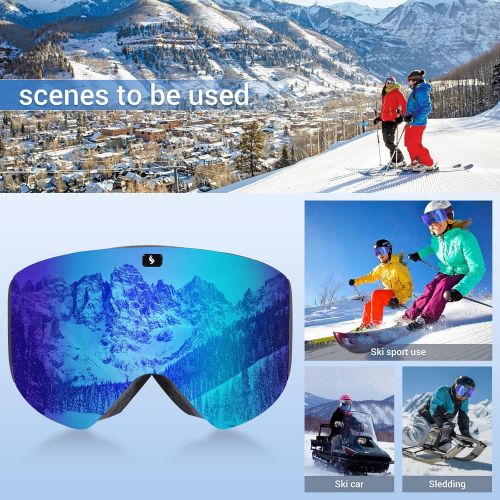  N\C Ski Goggles,Ex-Anti-Fog&UV Color Optimized OTG Magnetic Snowboard Goggles Detachable Lens for Men Women Adult