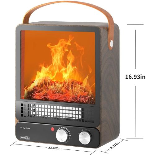  N\C Electric Portable Mini Fireplace Heater, Selectric Indoor Space Heater with Tip-Over and Overheat Safety Protection, 750W/1500W Tabletop Fireplace, Realistic 3D Flame for Office, B