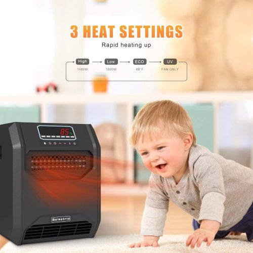  N\C Selectric Electric Space Heater for Indoor Use, Portable Infrared Space Heater with Remote, Six Infrared Quartz Heat Element for Large Room Basement Heating, with Front Air Intake