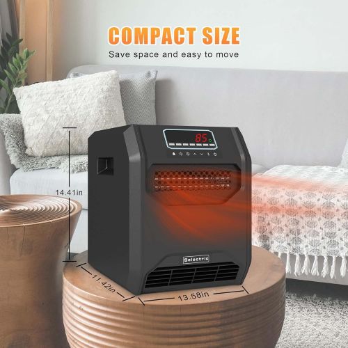  N\C Selectric Electric Space Heater for Indoor Use, Portable Infrared Space Heater with Remote, Six Infrared Quartz Heat Element for Large Room Basement Heating, with Front Air Intake