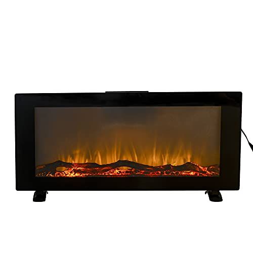  N\C 42 Wall Mounted Electric Fireplace, Fireplace Heater with Top Control and Remote Control, 10 LED Flame Colors, Overheating Protection, Timer, 1500W Black