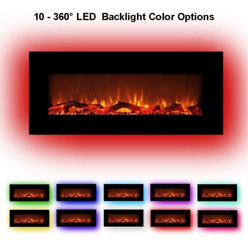  N\C 42 Wall Mounted Electric Fireplace, Fireplace Heater with Top Control and Remote Control, 10 LED Flame Colors, Overheating Protection, Timer, 1500W Black