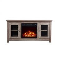 N\C NC ZOKOP SF03-18G HA114-51 51-Inch Log Cyan Fireplace TV Cabinet 1400W Single Color/Fake Wood/Heating Wire/with Small Remote Control Movement Black