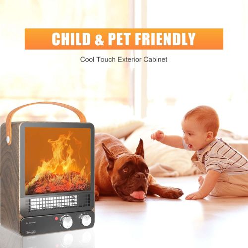  N\C Electric Portable Mini Fireplace Heater, Selectric Indoor Space Heater with Tip-Over and Overheat Safety Protection, 750W/1500W Tabletop Fireplace, Realistic 3D Flame for Office, B