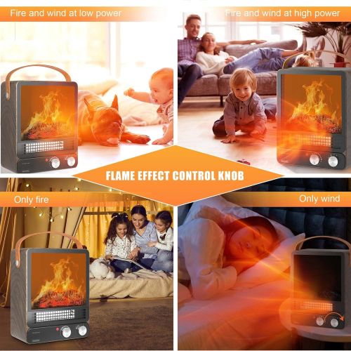  N\C Electric Portable Mini Fireplace Heater, Selectric Indoor Space Heater with Tip-Over and Overheat Safety Protection, 750W/1500W Tabletop Fireplace, Realistic 3D Flame for Office, B