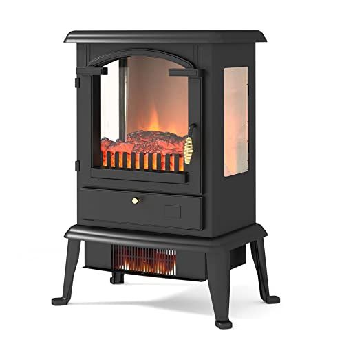  N\C Selectric Electric Fireplace Stove with Remote Control, 3 Element Infrared 3D Stove Heater with Realistic Flame Effect Functions, Flame Brightness Adjustable, Overheating Safety Pr