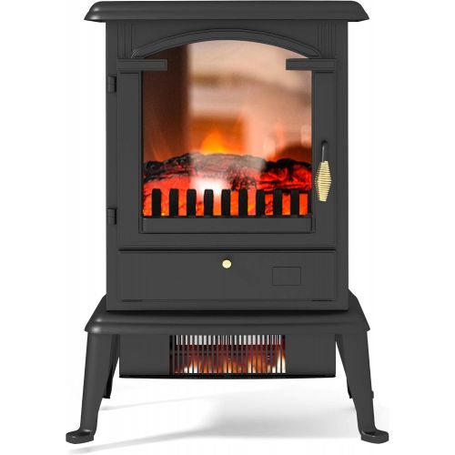  N\C Selectric Electric Fireplace Stove with Remote Control, 3 Element Infrared 3D Stove Heater with Realistic Flame Effect Functions, Flame Brightness Adjustable, Overheating Safety Pr