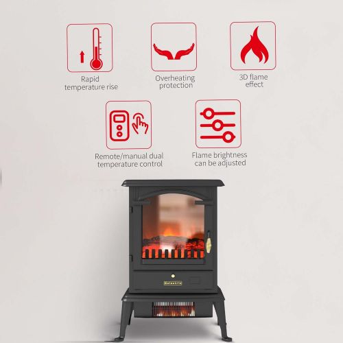  N\C Selectric Electric Fireplace Stove with Remote Control, 3 Element Infrared 3D Stove Heater with Realistic Flame Effect Functions, Flame Brightness Adjustable, Overheating Safety Pr