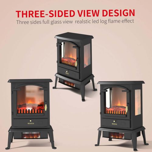  N\C Selectric Electric Fireplace Stove with Remote Control, 3 Element Infrared 3D Stove Heater with Realistic Flame Effect Functions, Flame Brightness Adjustable, Overheating Safety Pr