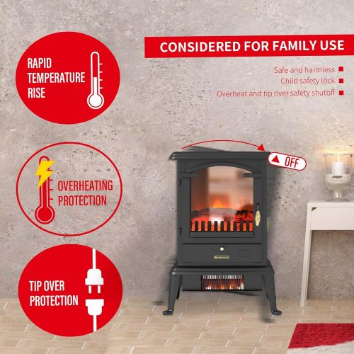  N\C Selectric Electric Fireplace Stove with Remote Control, 3 Element Infrared 3D Stove Heater with Realistic Flame Effect Functions, Flame Brightness Adjustable, Overheating Safety Pr