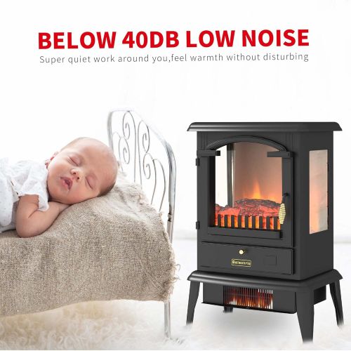  N\C Selectric Electric Fireplace Stove with Remote Control, 3 Element Infrared 3D Stove Heater with Realistic Flame Effect Functions, Flame Brightness Adjustable, Overheating Safety Pr