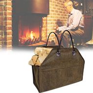 N\C NC Large Firewood Log Carrier Tote Heavy Duty Wax Canvas Log Carrier Tote,Firewood Log Carrier Tote Bag for Fireplace Stove Accessories, Water Resistant Wood Holder Indoor with Str