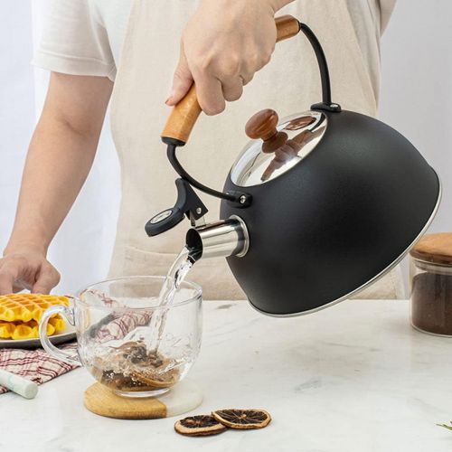  N\C NC Stove Top Tea Kettle with Wood Pattern Anti Scald Handle Stainless Steel Teapot for All Kitchen Stove Top/Induction Gas Electric Applicable