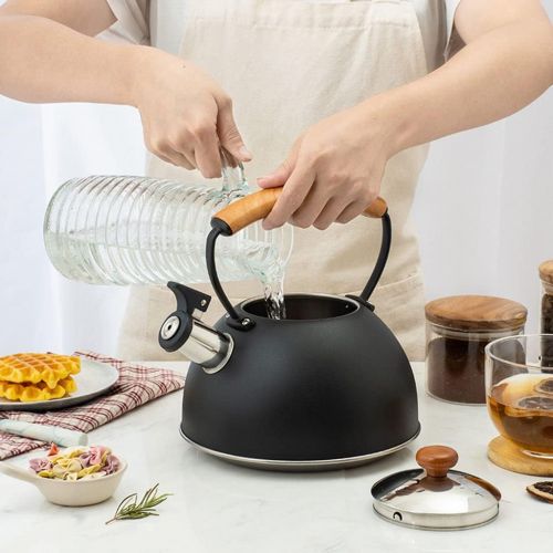  N\C NC Stove Top Tea Kettle with Wood Pattern Anti Scald Handle Stainless Steel Teapot for All Kitchen Stove Top/Induction Gas Electric Applicable