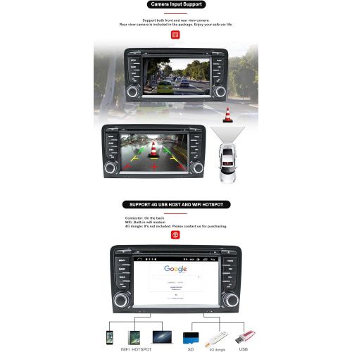 N A Booyes For Audi A3 S3 2002 2013 Android 10.0 Octa Core 4GB RAM 64GB ROM 7 Inch Car DVD Player Multimedia GPS System Car Stereo Double Din Support Car Car Play/TPMS/OBD/4G WiFi/DAB