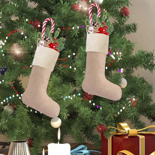  N / A TIMOBUBBLE Christmas Burlap Stockings, Xmas Fireplace Hanging Stockings, for Family Holiday Party Decorations Gift DIY Craft (13.4 inches, 6 Pieces)