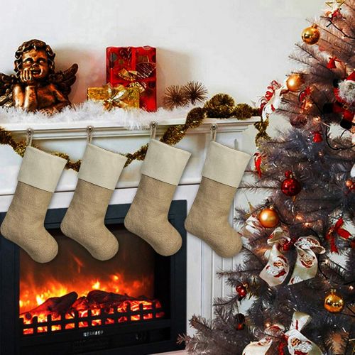  N / A TIMOBUBBLE Christmas Burlap Stockings, Xmas Fireplace Hanging Stockings, for Family Holiday Party Decorations Gift DIY Craft (13.4 inches, 6 Pieces)