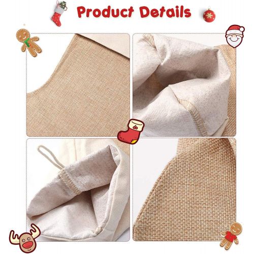  N / A TIMOBUBBLE Christmas Burlap Stockings, Xmas Fireplace Hanging Stockings, for Family Holiday Party Decorations Gift DIY Craft (13.4 inches, 6 Pieces)