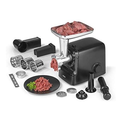  [아마존베스트]N8WERK Midnight Edition Electric Meat Mincer | Max. 2000 W | 5-in-1: for Meat, Kebbe, Vegetables, Salad, Biscuits | Flow and Return | 2 Power Levels