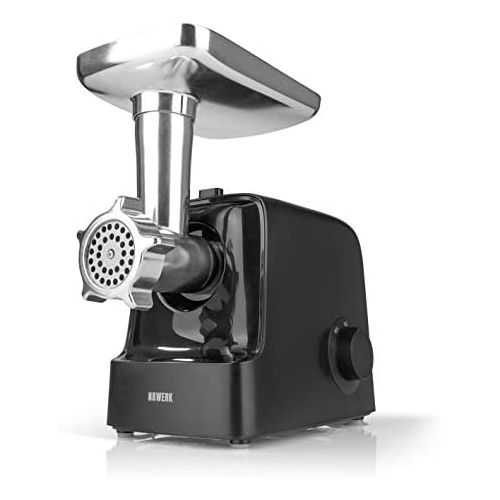  [아마존베스트]N8WERK Midnight Edition Electric Meat Mincer | Max. 2000 W | 5-in-1: for Meat, Kebbe, Vegetables, Salad, Biscuits | Flow and Return | 2 Power Levels