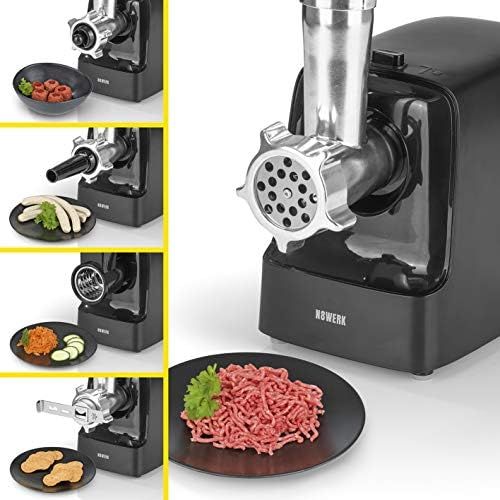  [아마존베스트]N8WERK Midnight Edition Electric Meat Mincer | Max. 2000 W | 5-in-1: for Meat, Kebbe, Vegetables, Salad, Biscuits | Flow and Return | 2 Power Levels