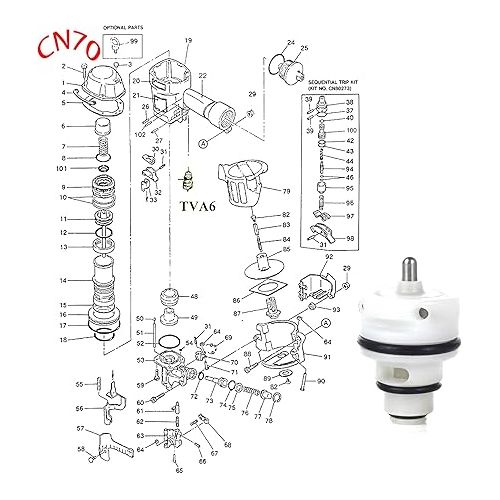  Yeesonda TVA6 Trigger Valve Compatible for Bostitch TVA6/TVA1 Max CN80548 CN55, CN70 Coil Nailers Repair Parts