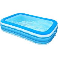 N/A Inflatable Swimming Pool, 118 inch X 72.5 inch X 20 inch Rectangle Above Ground Family Blow Up Pool for Kiddie Adults, Large Full-Sized Thickened Plastic Pool for Garden Backyard O