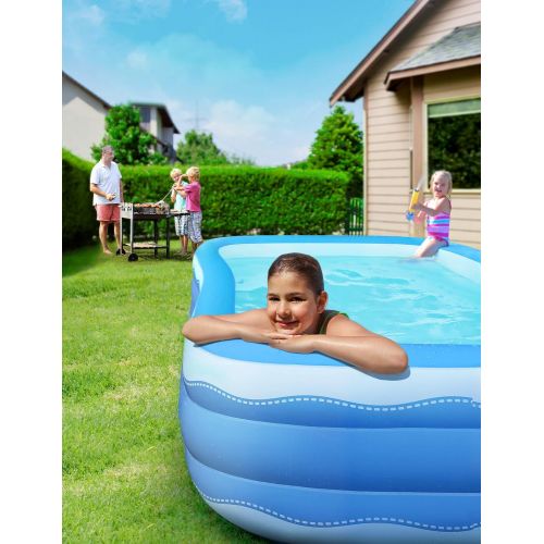  N/A Inflatable Swimming Pool, 118 inch X 72.5 inch X 20 inch Rectangle Above Ground Family Blow Up Pool for Kiddie Adults, Large Full-Sized Thickened Plastic Pool for Garden Backyard O