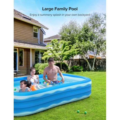  N/A Inflatable Swimming Pool, 118 inch X 72.5 inch X 20 inch Rectangle Above Ground Family Blow Up Pool for Kiddie Adults, Large Full-Sized Thickened Plastic Pool for Garden Backyard O