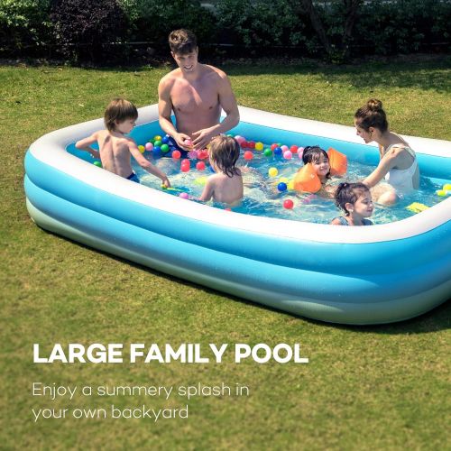  N/A Inflatable Pool, 118 x 72 x 20in Full-Sized Family Kiddie Blow up Swimming Pool, Big Rectangular Lounge Above Ground Pool for Garden Backyard Summer Water Party for Kids, Adults Ch