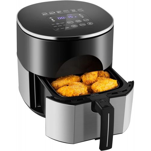  N++A Air Fryer Small with 9 Presets, Stainless Steel Air Fryers Oven Oilless Cooker, Preheat and Reheat, Nonstick Detachable Fry Basket, Dishwasher Safe, LED Touch Screen, Black,Stainle