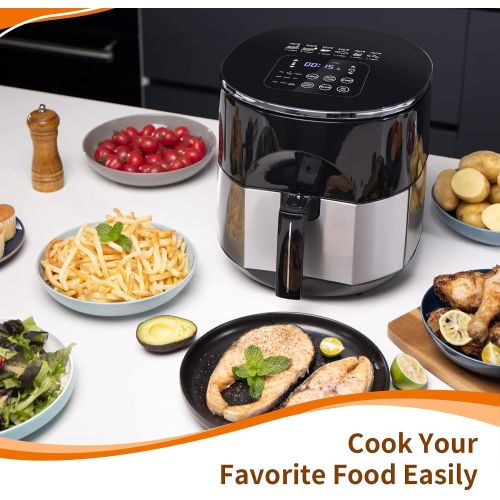  N++A Air Fryer Small with 9 Presets, Stainless Steel Air Fryers Oven Oilless Cooker, Preheat and Reheat, Nonstick Detachable Fry Basket, Dishwasher Safe, LED Touch Screen, Black,Stainle