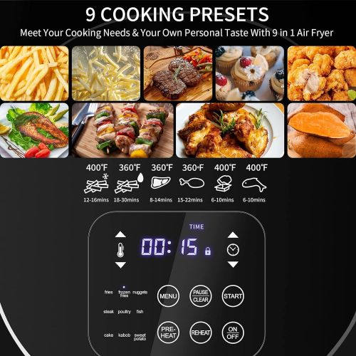  N++A Air Fryer Small with 9 Presets, Stainless Steel Air Fryers Oven Oilless Cooker, Preheat and Reheat, Nonstick Detachable Fry Basket, Dishwasher Safe, LED Touch Screen, Black,Stainle