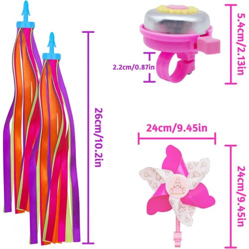  N/A 4pcs Girls Bike Decor Accessories, 2pcs Kids Bike Handle Bars Ribbons Tassels Streamers, 1pcs Child Bicycle Bell, 1pcs Cycling Scooter Windmill