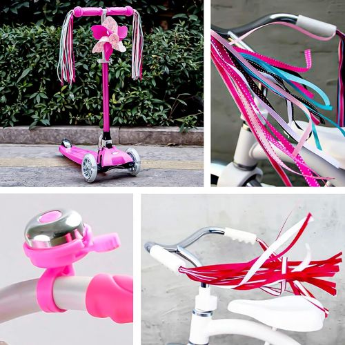  N/A 4pcs Girls Bike Decor Accessories, 2pcs Kids Bike Handle Bars Ribbons Tassels Streamers, 1pcs Child Bicycle Bell, 1pcs Cycling Scooter Windmill