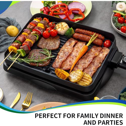  N++A Indoor Grill Electric Korean BBQ Grill Nonstick 1500W, Removable Griddle Contact Grilling with Smart 5-Heat Temp Controller, kbbq Fast Heat Up Family Size Mini 14 inch Tabletop Pla