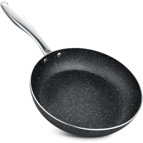  N++A Nonstick Frying Pan Induction, Skillet Pans 24cm, Omelet Chef’s Pan with Granite Coating-PFOA Free, S.S Handle, Oven & Dishwasher Safe, Black