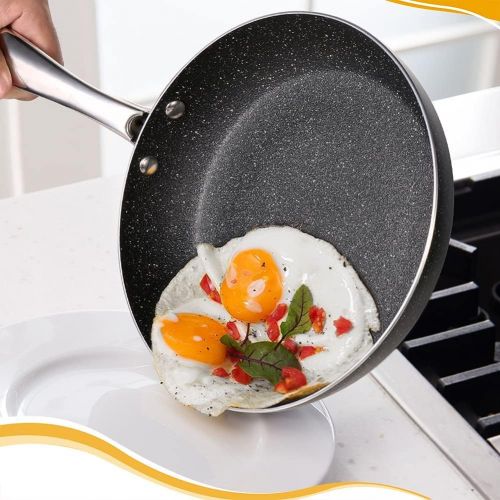  N++A Nonstick Frying Pan Induction, Skillet Pans 24cm, Omelet Chef’s Pan with Granite Coating-PFOA Free, S.S Handle, Oven & Dishwasher Safe, Black
